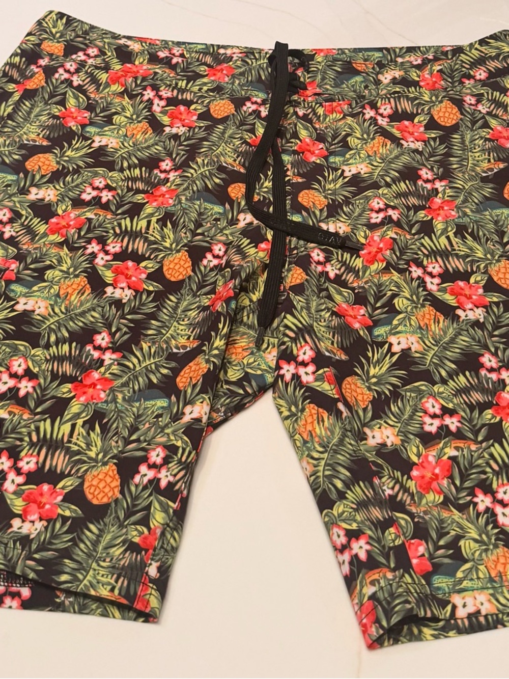 Men's Avid Black Tropical Print Swim Board Shorts